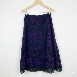 Vintage Marsh Landing Embroidered Skirt Black Purple Whimsigoth‎ Lace Midi M